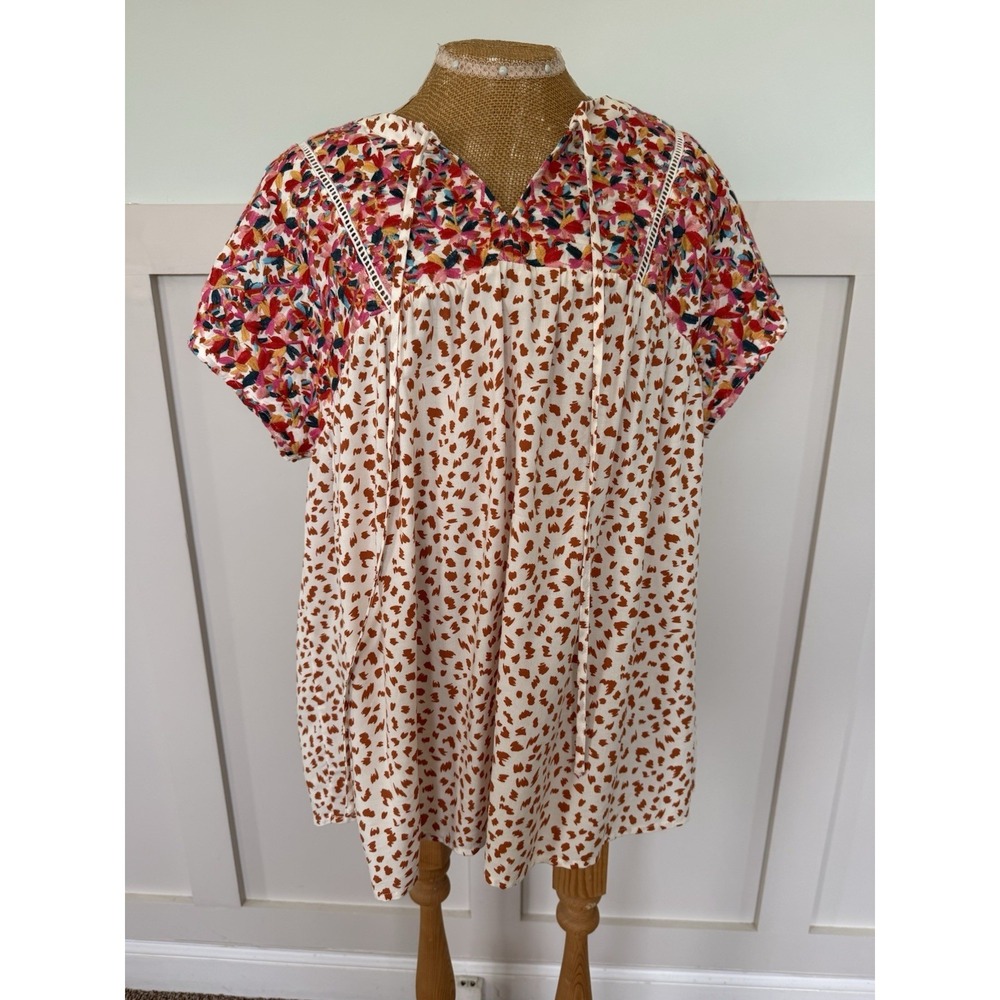 Leopard Embroidered Top XL Colorful Lightweight Viscose Blouse Vibrant Oversized